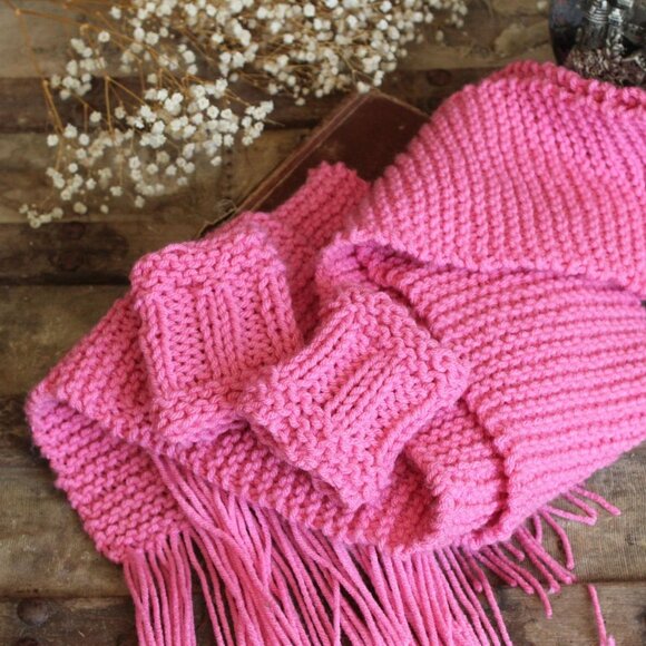Hand Knit Fingerless Gloves, Armwarmers in Pink, One of a Kind - Picture 9 of 10